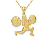 10K Yellow Gold Weightlifter Charm Pendant Necklace with Chain